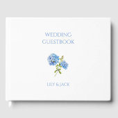 Blauw en Wit Bloemen Hydrangea Bruiloft Gastenboek (Voorkant)