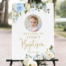 Blauw en Wit Bloemen Jongens Doop Welkom Teken