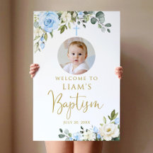 Blauw en Wit Bloemen Jongens Doop Welkom Teken