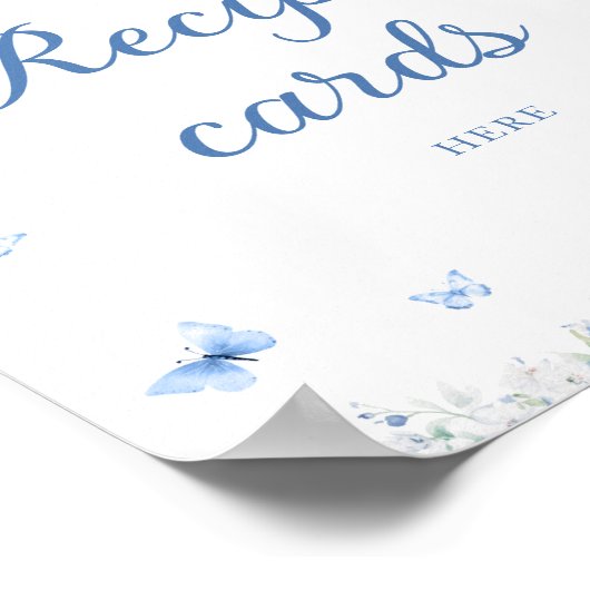 Blauw en wit Bloemen Laat uw recept Kaart hier Poster (Hoek)