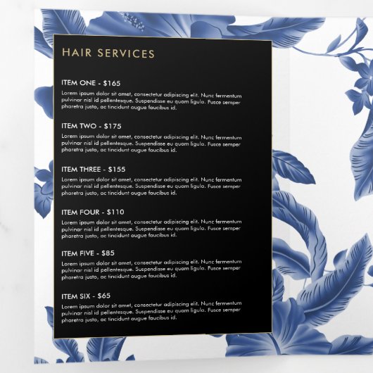  Blauw en Wit Bloemen Patroon Brochure Drieluik Kaart (Binnenzijde eerst)