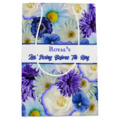 Blauw en wit Bloemen Vrijgezellenfeest Bachelorett Medium Cadeauzakje (Voorkant)