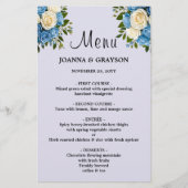 Blauw en Wit Bloemen Wedding Menu Kaart (Voorkant)