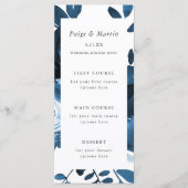 Blauw en Wit Bloemen Wedding Menu Kaart (Voorkant)
