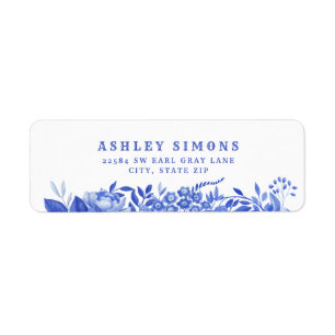 Blauw en wit bloemendesign bruiloftsfeest etiket