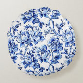 Blauw en wit bloemendessin toile trouw rond kussen (Achterkant)