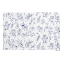 Blauw en wit bloemenkussenhoes