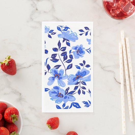Blauw en wit bloemenpapier Diner servetten (Insitu)
