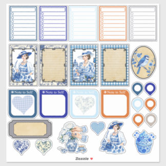 Blauw en wit bloemenschoon sticker