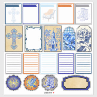Blauw en wit bloemenschoon sticker