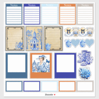 Blauw en wit bloemenschoon sticker