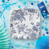 Blauw en wit  bloemenvierkant papier bord (Feest)