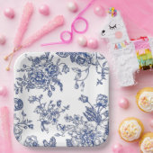 Blauw en wit  bloemenvierkant papier bord (Feest)