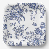 Blauw en wit  bloemenvierkant papier bord (Voorkant)