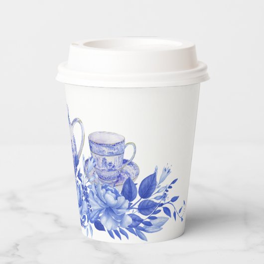 Blauw en wit bloemig bruidsdiner | Theepartij  Papieren Bekers (Achterkant)