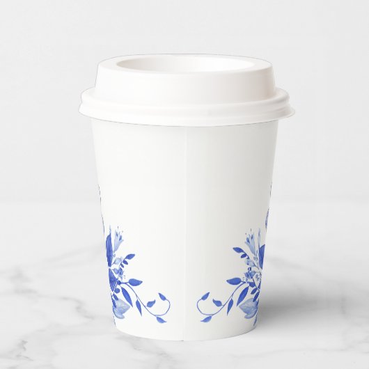 Blauw en wit bloemig bruidsdiner | Theepartij  Papieren Bekers (Rechts)