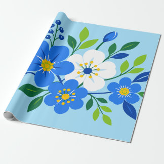 Blauw en wit bloemmotief botanische illustratie cadeaupapier