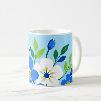 Blauw en wit bloemmotief botanische illustratie koffiemok