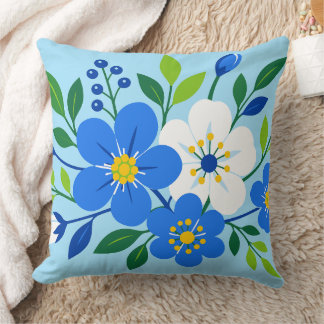Blauw en wit bloemmotief botanische illustratie kussen