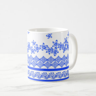 Blauw en wit bloemmotief, koffiemok