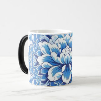 Blauw en wit bloemmotief magische mok