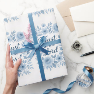 Blauw en wit bloemmotief opbeurende Schriftgeloof Cadeaupapier