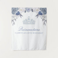 Blauw en wit bloemmotief | Quinceanera achtergrond