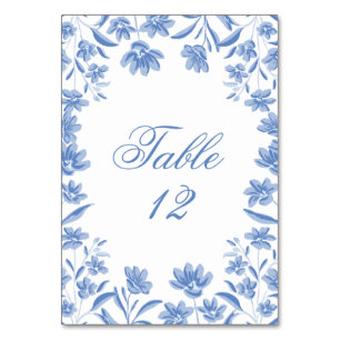 Blauw en Wit Bloemmotief Tafelkaarten voor de Brui Kaart