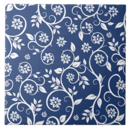 blauw en wit bloemmotief tegeltje