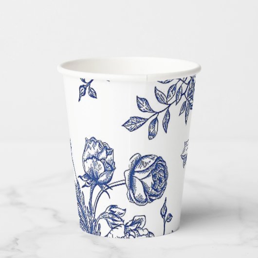 Blauw en wit bloempapier kopjes papieren bekers (Rechts)