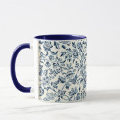  blauw en wit bloempatroon mok (Links)