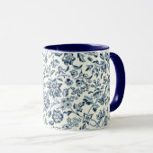  blauw en wit bloempatroon mok (Voorkant rechts)