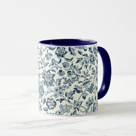  blauw en wit bloempatroon mok