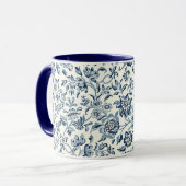  blauw en wit bloempatroon mok (Voorkant links)