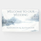 Blauw en wit bruiloft receptie spandoek (Horizontaal)