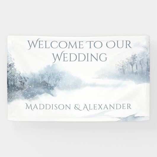 Blauw en wit bruiloft receptie spandoek (Horizontaal)