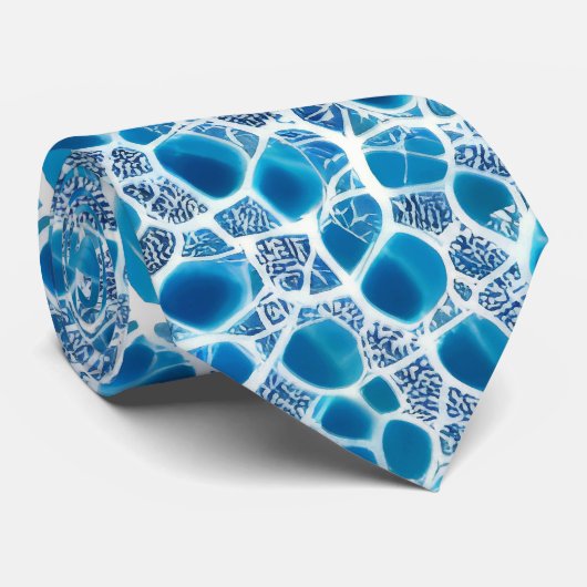 Blauw en wit, bruisend, Abstracte ijsmozaïek Stropdas (Opgerold)