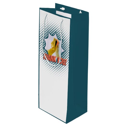 Blauw en wit bubbeltje bedankt! wijn cadeautas (Voorkant Gekanteld)