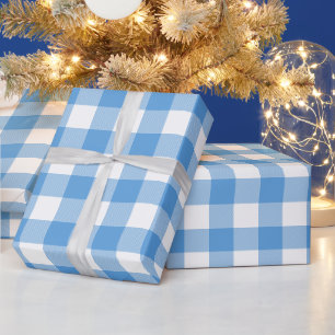 Blauw en wit buffelplaid cadeaupapier