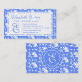 Blauw en wit bunny Rabbit Monogram Patroon Visitekaartje (Voorkant / Achterkant)