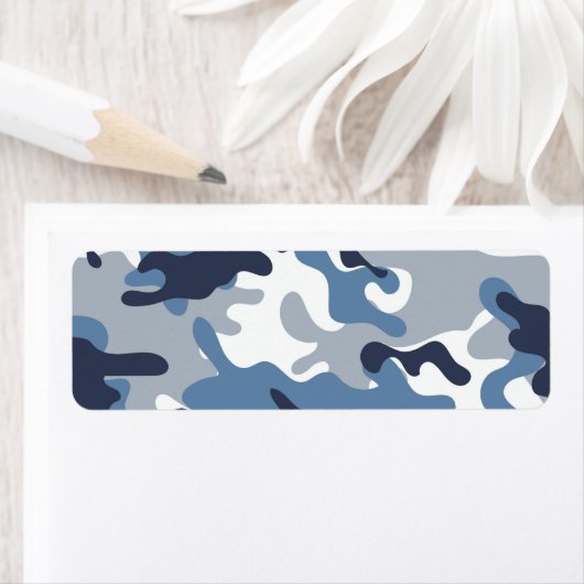 Blauw en wit Camouflage Etiket (Insitu)