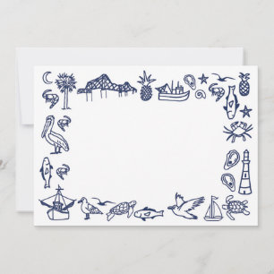 Blauw en wit Charleston Toile Border Kaart