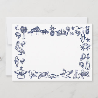 Blauw en wit Charleston Toile Border Kaart