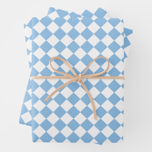 Blauw en Wit Checker Diamant Patroon Inpakpapier Vel (In situ)