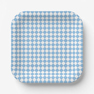 Blauw en Wit Checker Diamant Patroon Papieren Bordje