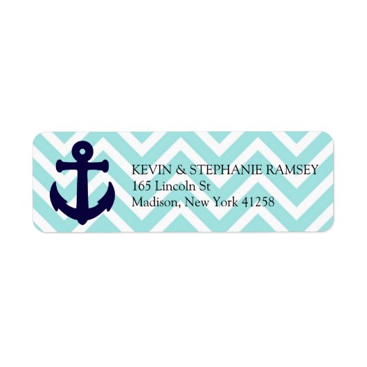 Blauw en wit Chevron nautisch anker Etiket (Voorkant)