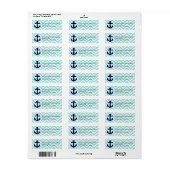 Blauw en wit Chevron nautisch anker Etiket (Full Sheet)