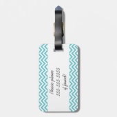 Blauw en wit Chevron Stripe Bagagelabel (Achterkant verticaal)