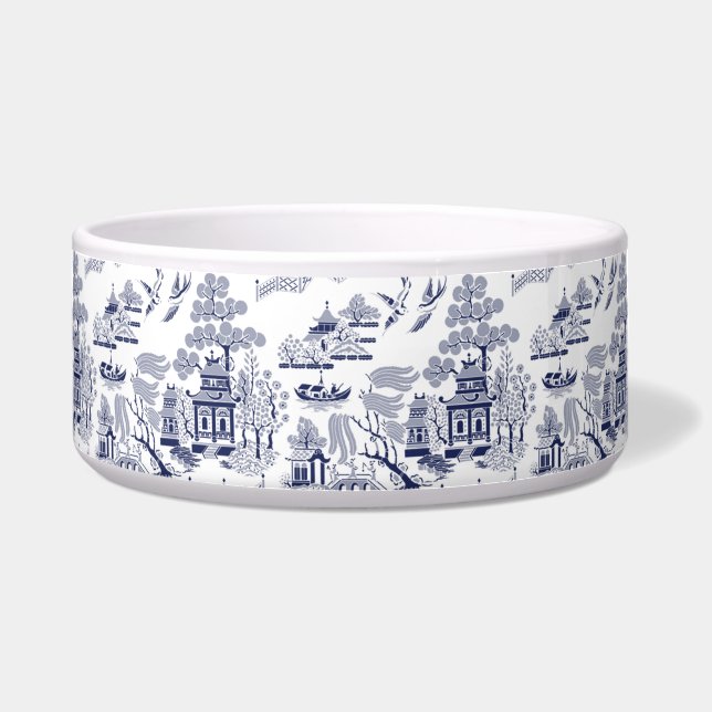 Blauw en wit China Blauw Wilg Dog Cat Bowl Voerbakje (Voorkant)