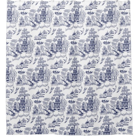 Blauw en wit China Blauw Willow Design (3) Douchegordijn (Voorkant)